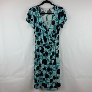 Blue Circle Geometric Faux Wrap Dress